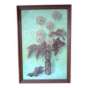 Bertha Wegmann Dandelions Flowers Vase Still Life Oil Painting Wooden Frame READ